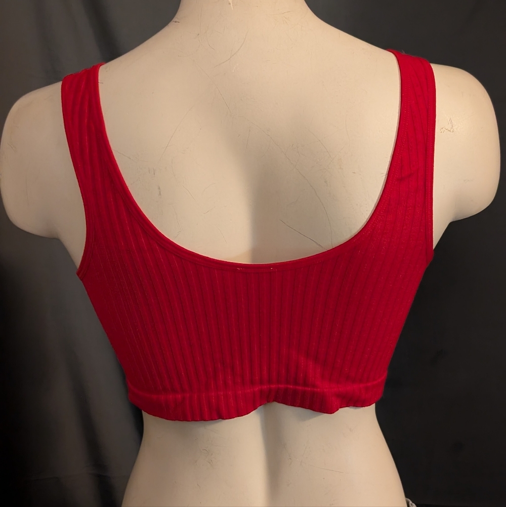 Red Ribbed Crop Top - Picture 2 of 3